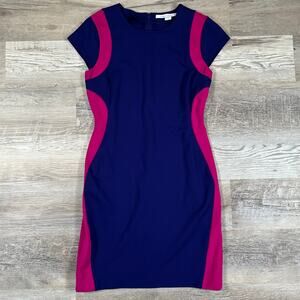 Diane von Furstenberg Magenta Navy Panel Bodycon Dress Size 6
